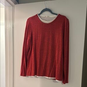 NIC+ZOE Red Crew Neck Faux Layered Sweater